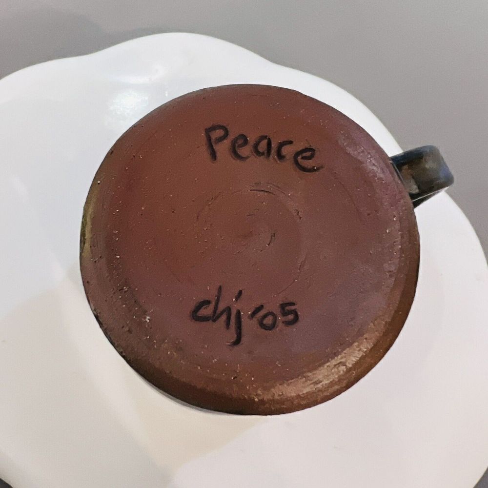 Catherine Honoré Jones Studio Art Pottery Mug chj 05 Peace Brown Black Blue - Picture 4 of 6